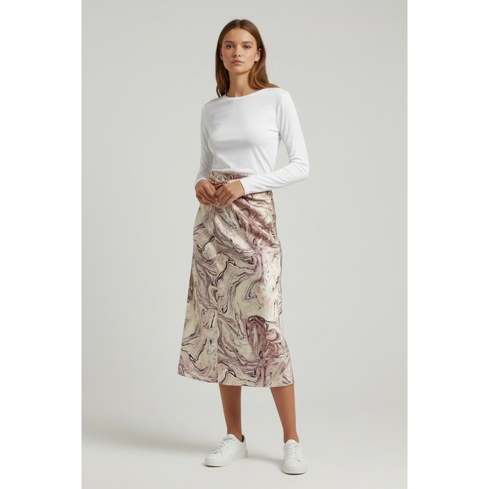Scotch & Soda Marble Print Twist Front Midi Skirt Pink NWT Size Medium